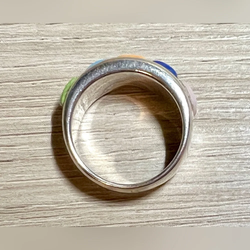 Vintage Designer Wilson Jim Sterling Silver Multi Stone Cobblestone Ring, Size 6 - Picture 6 of 10
